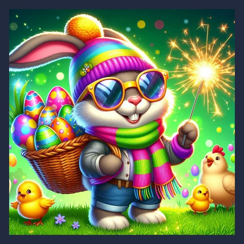 Easter bunny with egg basket and glitter sparkler