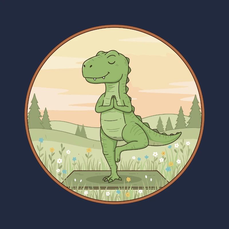 Yoga T-Rex Dinosaur Doing Tree Pose