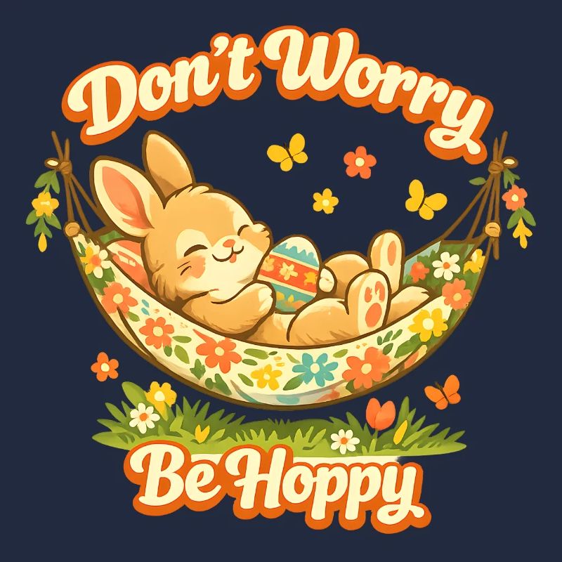 Cute Easter bunny with colorful egg and lettering