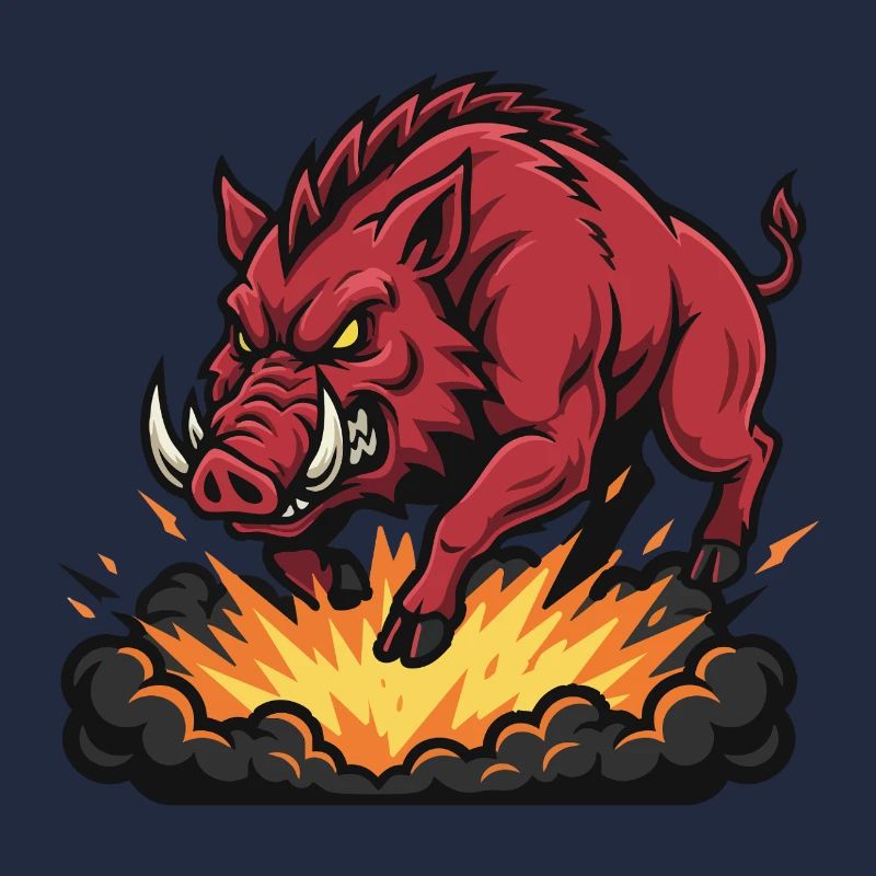 Sanglier Rouge Feu Explosion Mascotte Boar