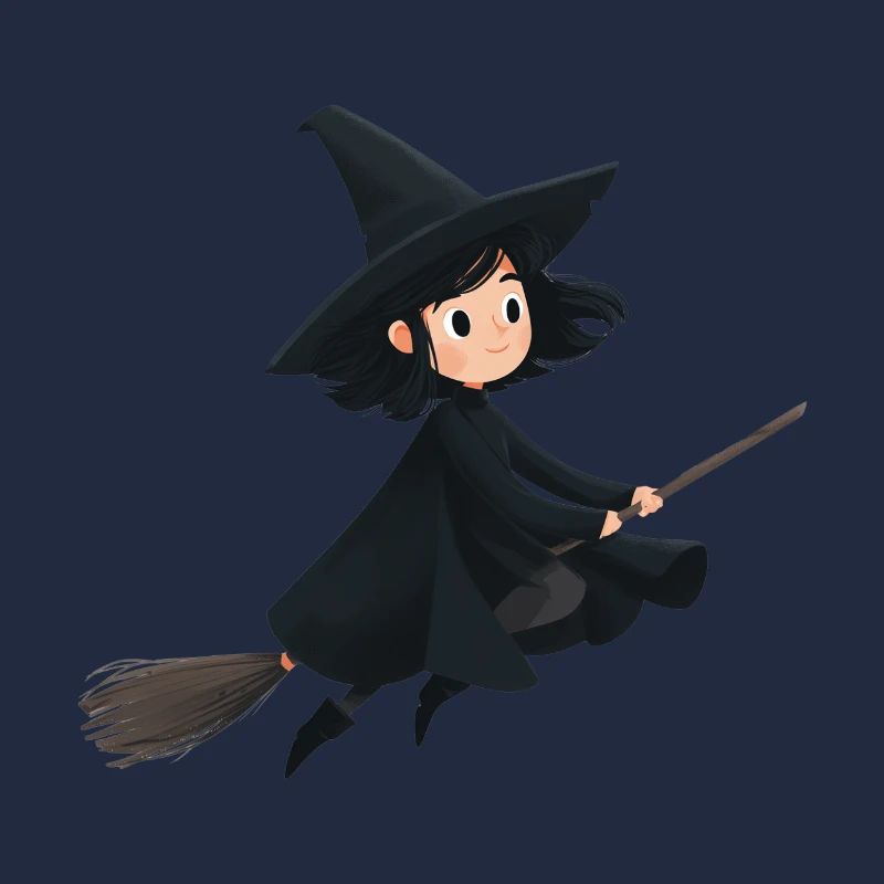 Flying witch on her broom