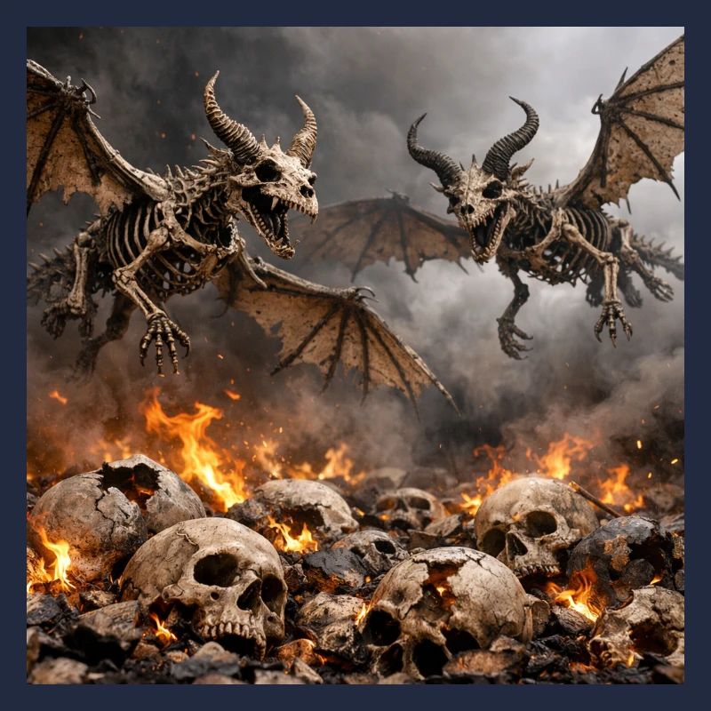 Skeleton Dragons in Flames