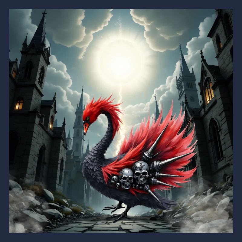 Gothic phoenix with skulls