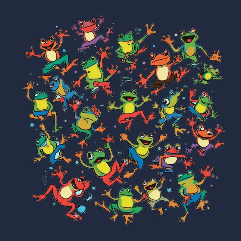 Colorful dancing frogs circle