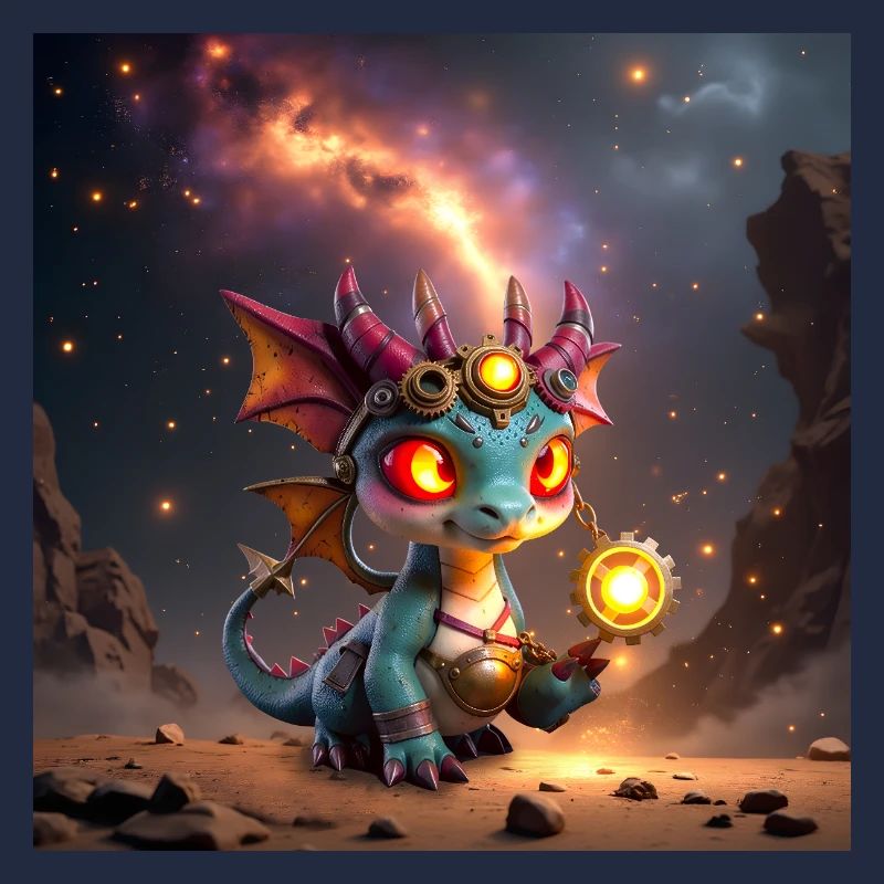 Leuchtender Steampunk-Drache mit Zahnrädern