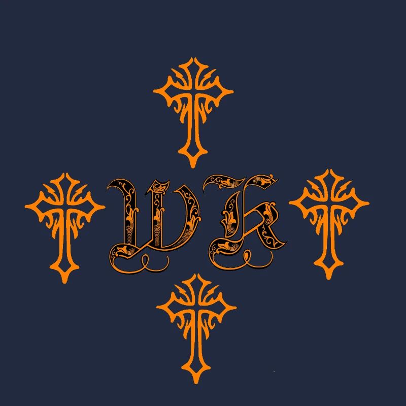 Orange Gothic Cross Ornament with initials