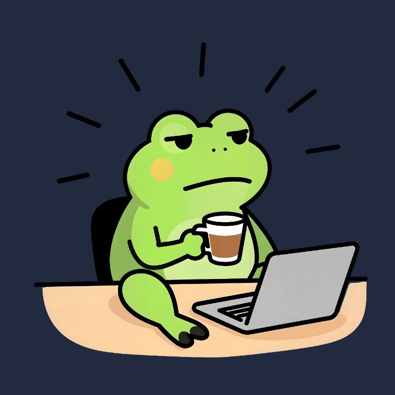 Froschkaffee und Laptop