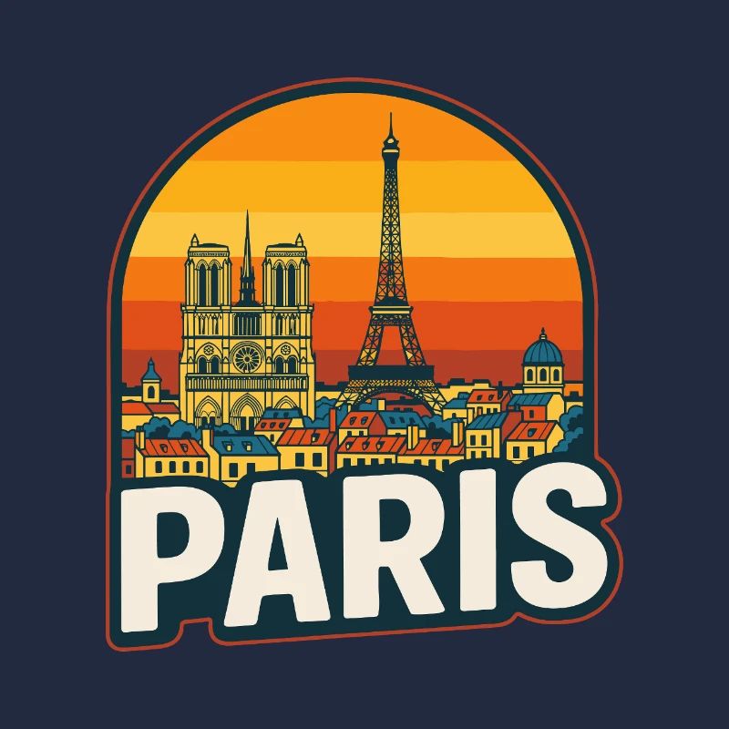 Paris Skyline Retro Sunset Eiffel Tower Art