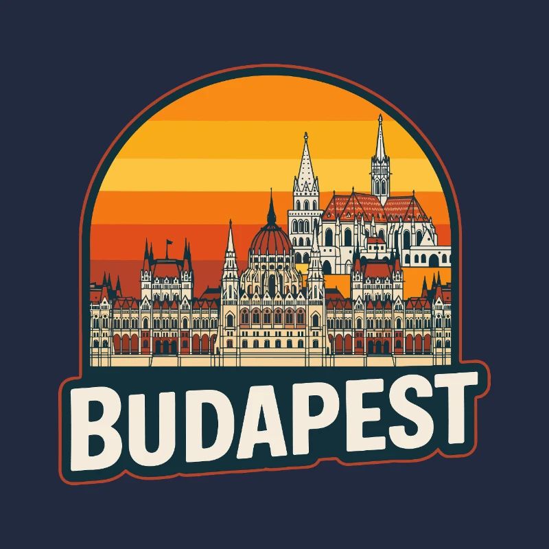Budapest-Ungarn Retro-Sonnenuntergangs-Skyline-Design