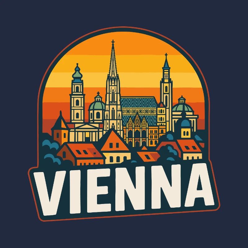 Vienna Skyline Retro Sunset Vintage Art