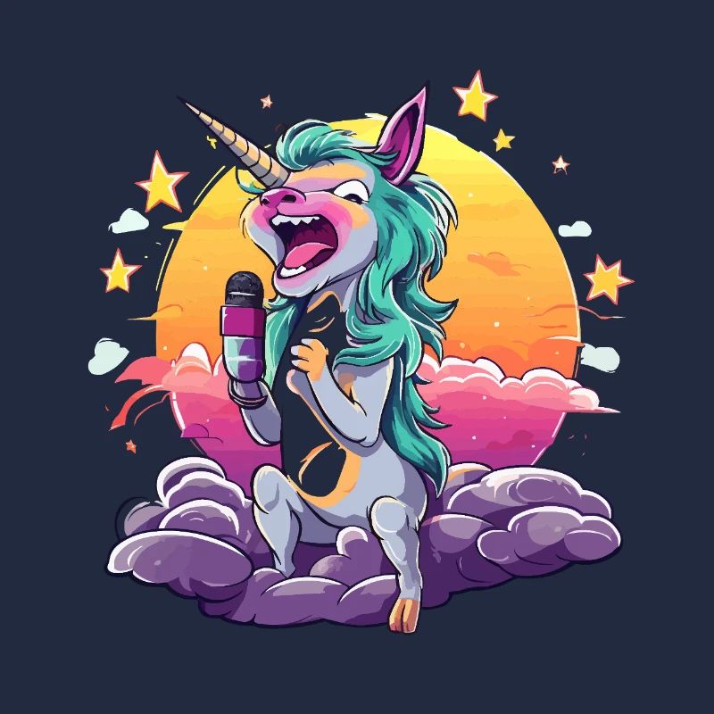 Licorne au coucher de soleil avec micro