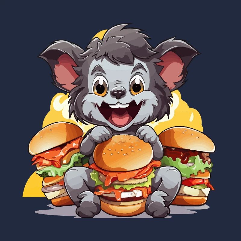 Chewing koala with burgers