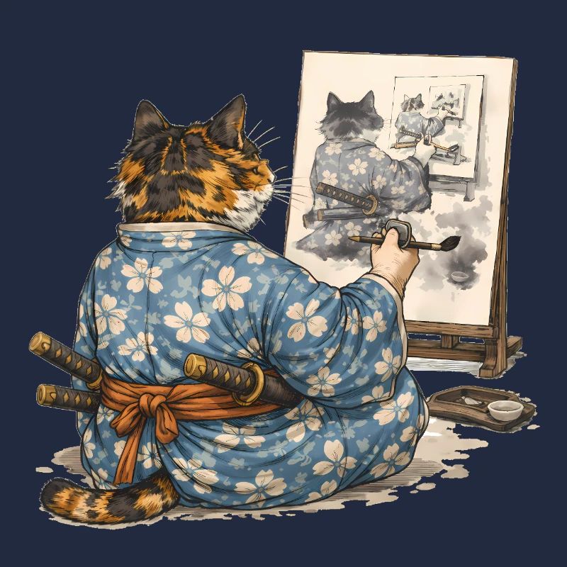 Samurai-Katzen-Malerei Sumi-e Ukiyo-e Kunst