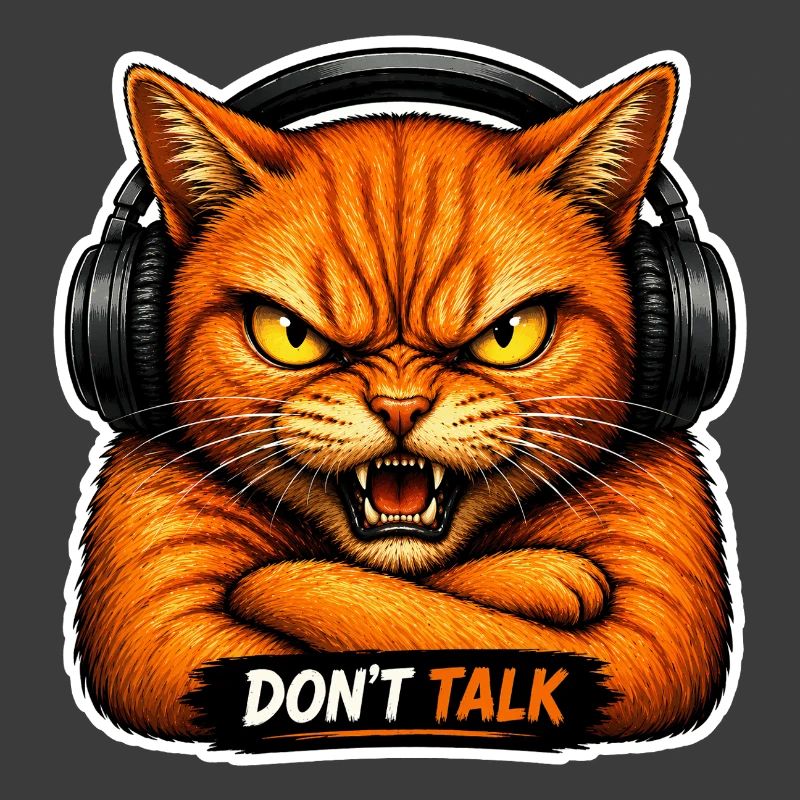 Ne parle pas – Chat agacé avec un casque