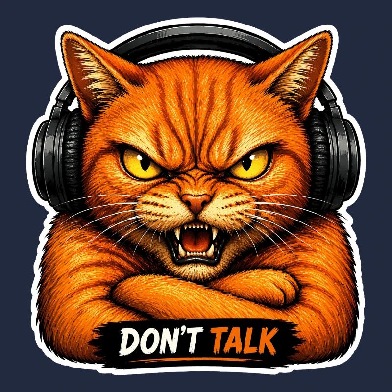 Don’t Talk – Genervte Katze mit Kopfhörern