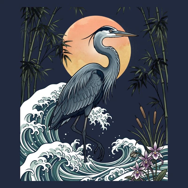 Große Blaureiher Great Wave Küstentierkunst