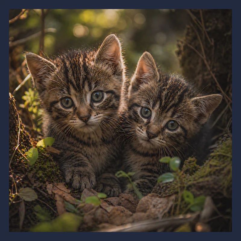 Des chatons dans une clairière forestière