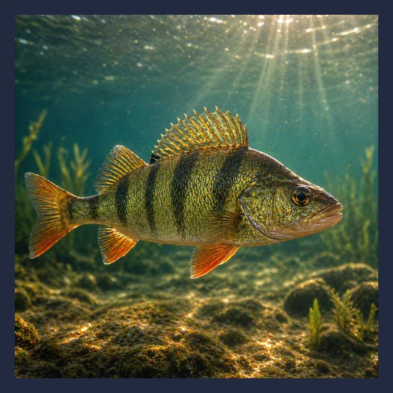 Perch in sunlight underwater