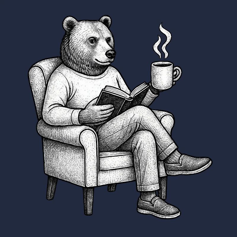 Bear Reader with Book and Mug