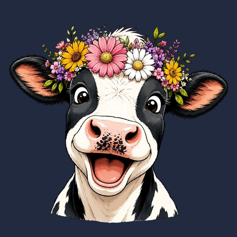 Kuh mit Blumenkranz