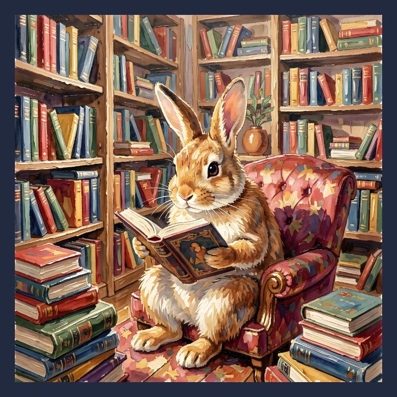 Portrait de lecture du lapin de bibliothèque