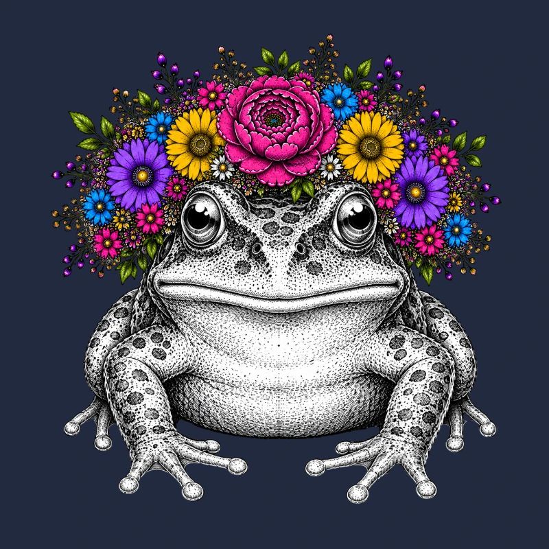 Frosch mit Blütenkrone