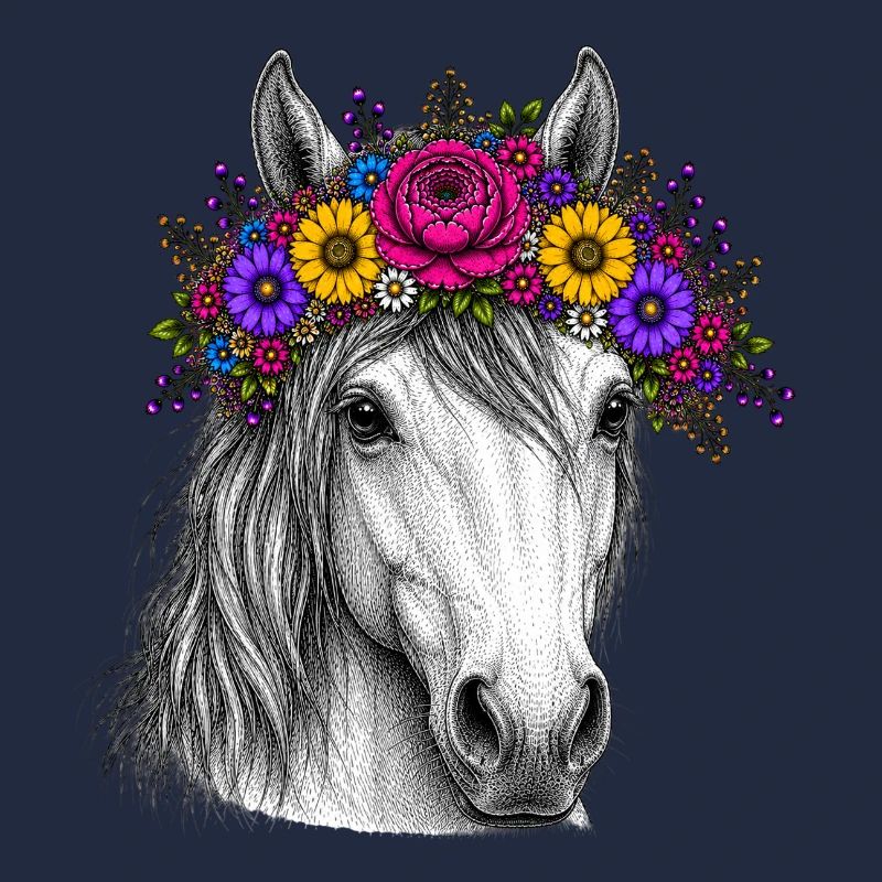 Pferd mit Blumenkranz