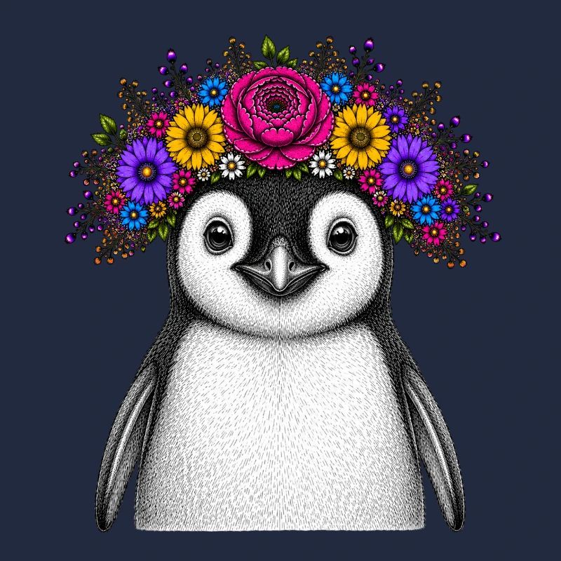 Pinguin mit Blumenkrone