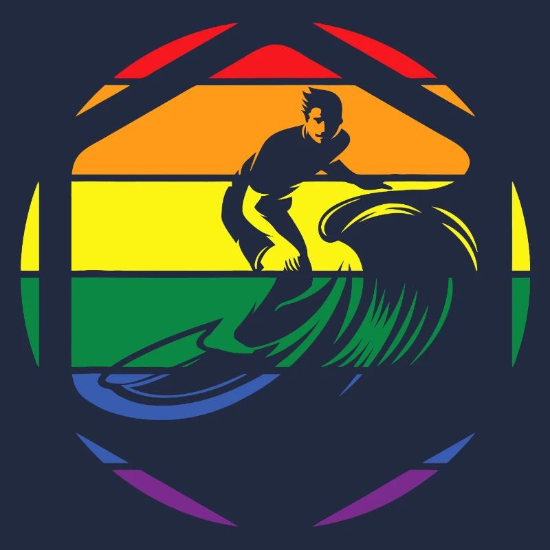 Rainbow Wave Surfer Circle