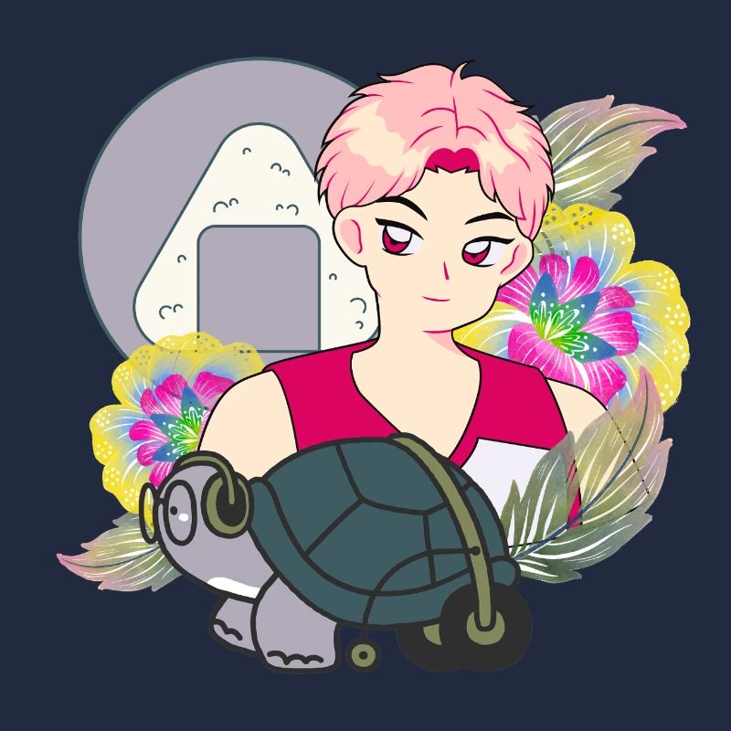 Anime Boy and Turtle with Walker Art