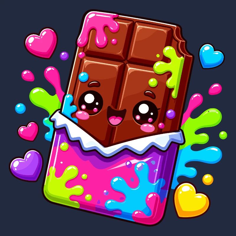 Kawaii Chocolate Block with Paint Splashes