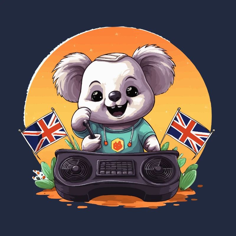 Petit Koala DJ avec des drapeaux britanniques