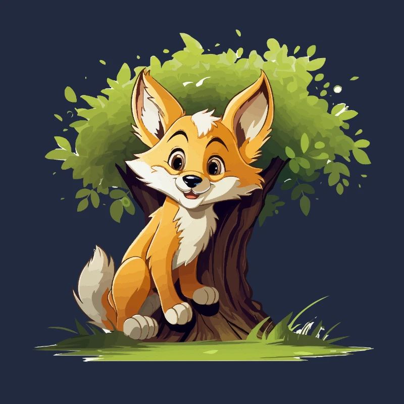 Fröhlicher Fuchs im Waldbaum