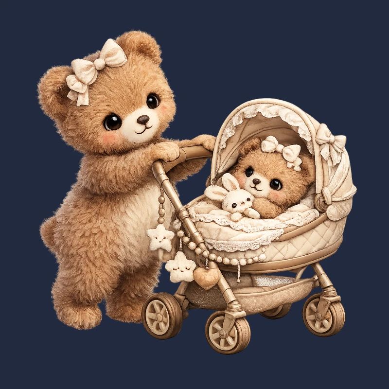 Maman Teddy Bear marche avec son bébé