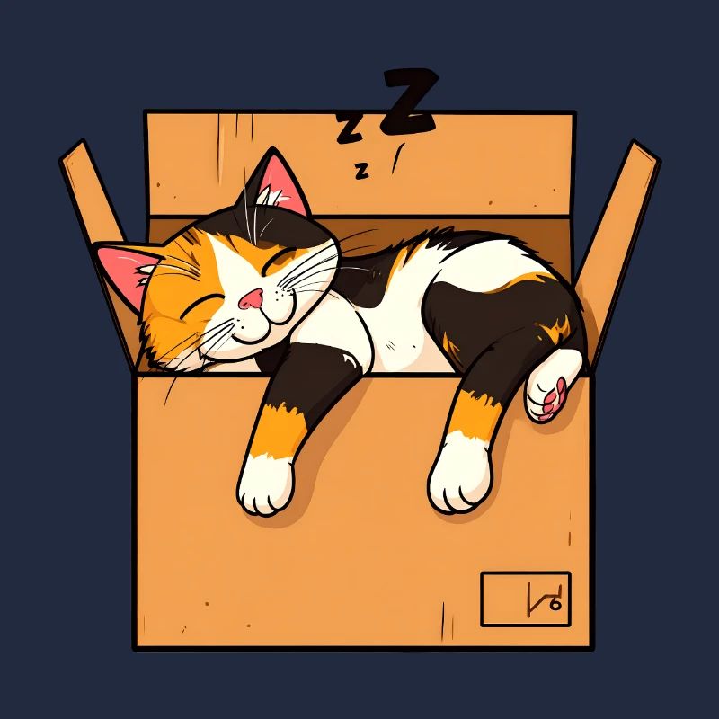 Le chat dort dans la boîte