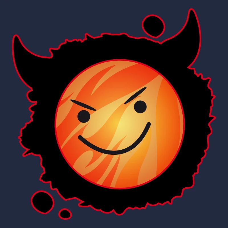 diable mignon en flammes et visage éclatant