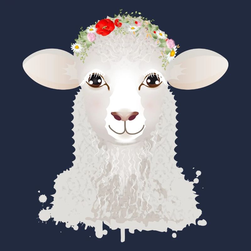 A cute sheep with spring wreath