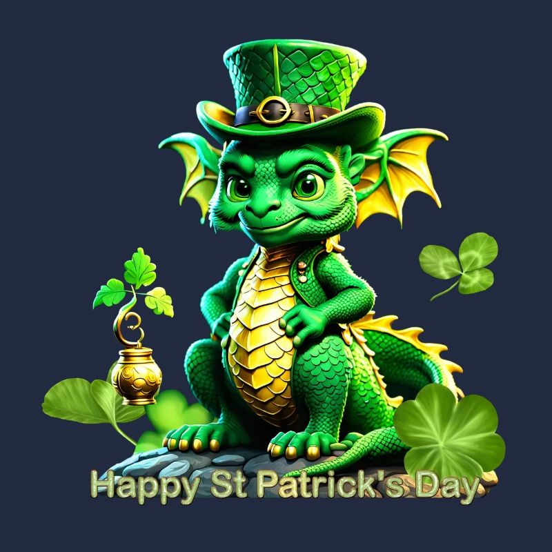 Süßer St. Patrick's Day Drache mit Klee.