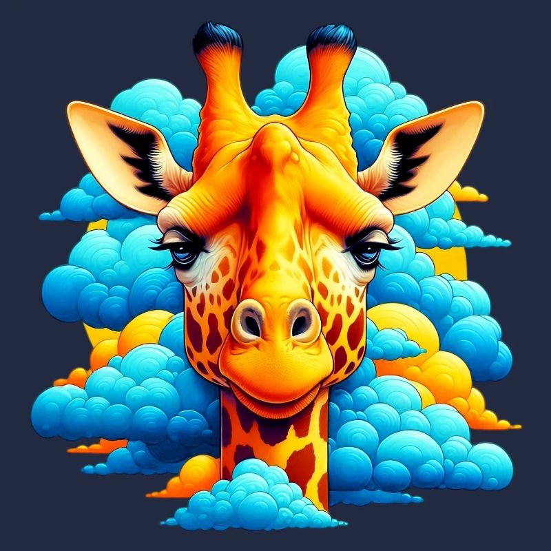 Giraffe with head in cloud clouds