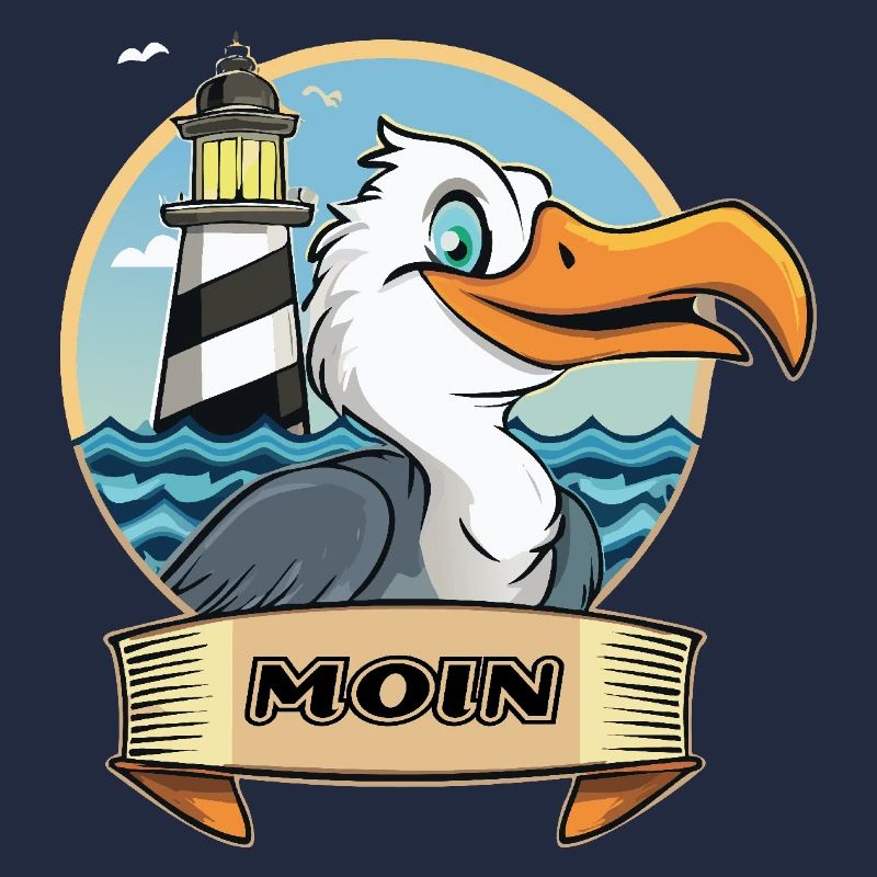 Moin -Möve mit Leuchtturm