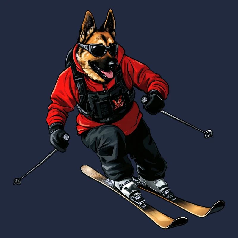 Skifahrer Schäferhund