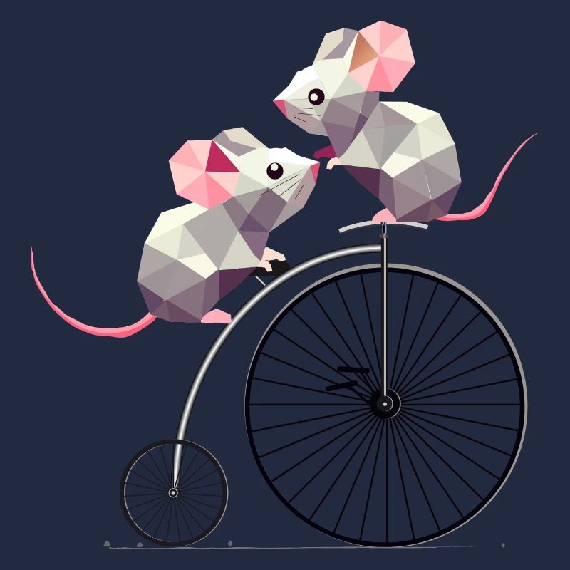 cute polygon mice on a nostalgic penny farthing