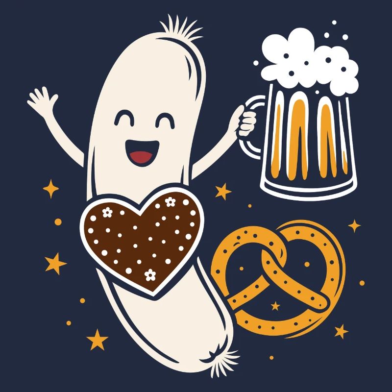 Weißwurst mit Bier und Breze - lustig & bayerisch