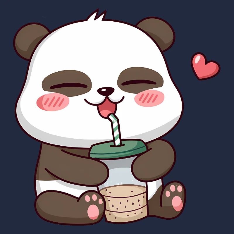 Adorable Panda Drinking Bubble Tea