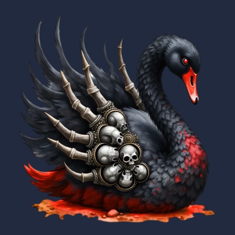 Schwarzer Schwan mit Totenköpfen