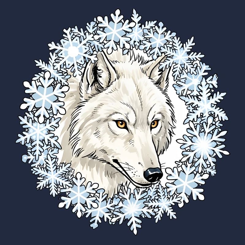 Winterwolf im Schneeflockenkreis