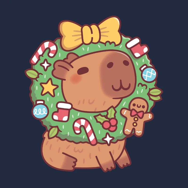 Süßes Capybara mit Weihnachtskranz Lustig