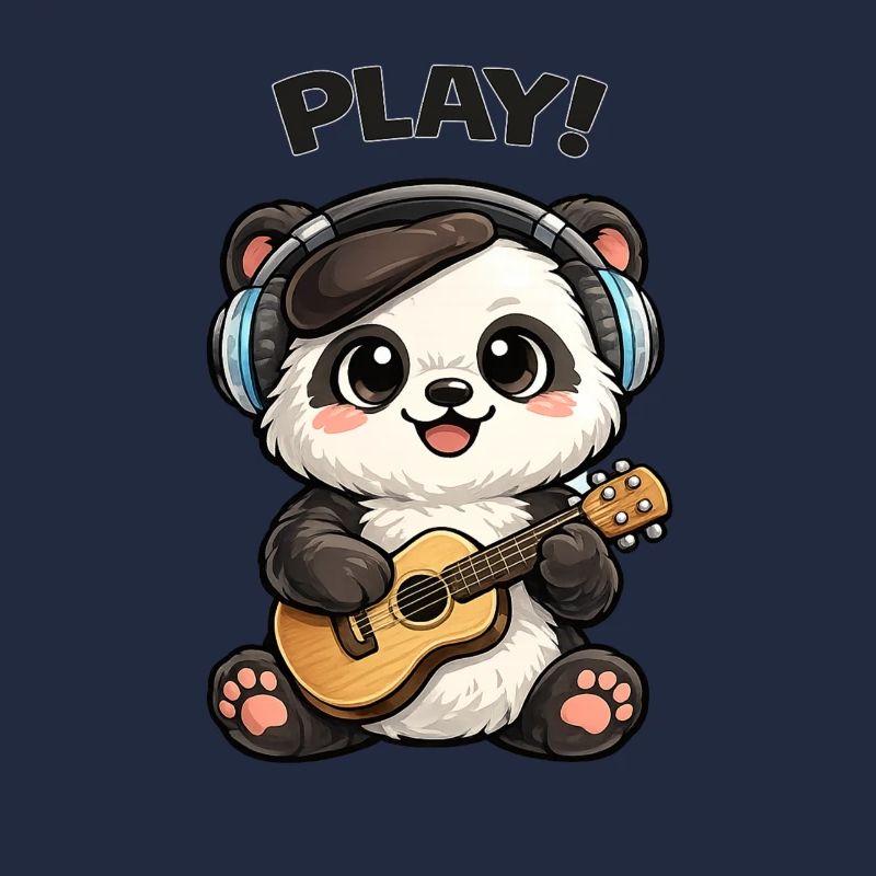 Panda Gitarrist mit Kopfhörern