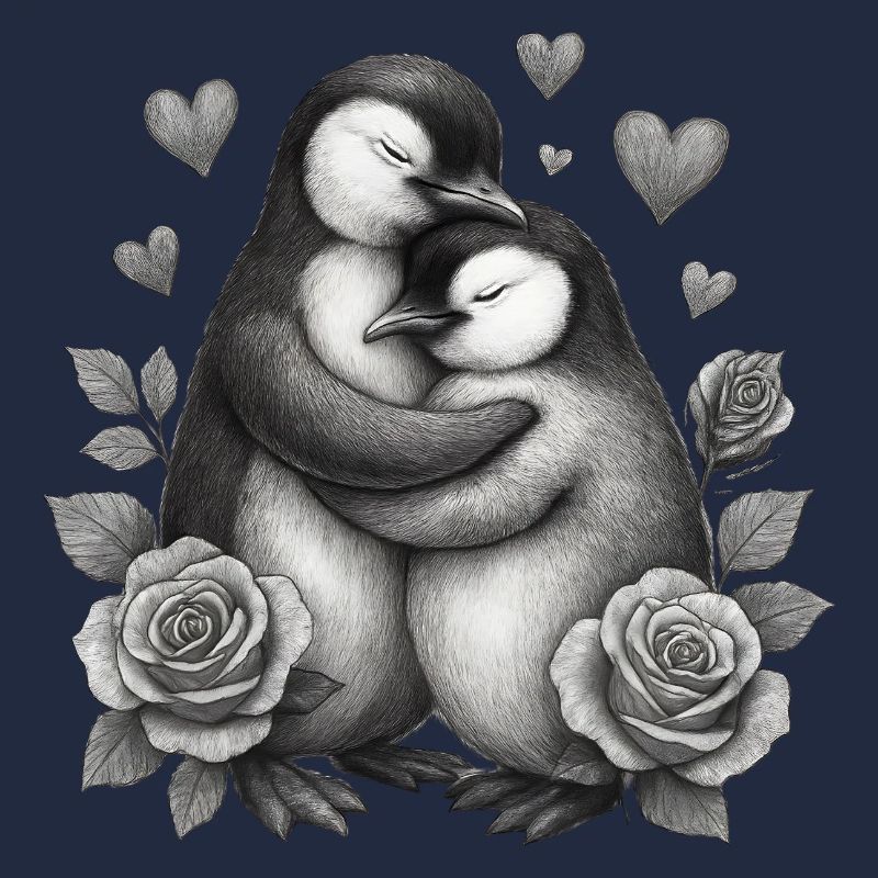 Hugging penguins with roses