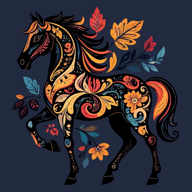 Ornamental horse with leaf patterns